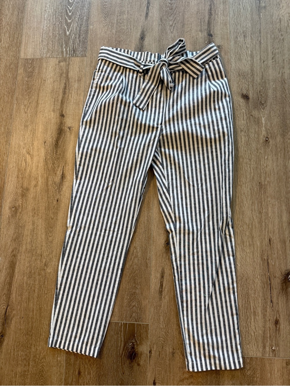 Love Tree Black & White Striped Paperbag Waist Straight-Leg Pants NWOT